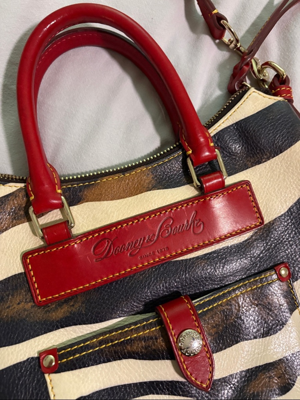 Dooney & Bourke Black and Cream Zebra Print Shoulder Bag with Red Trim - Picture 2 of 2